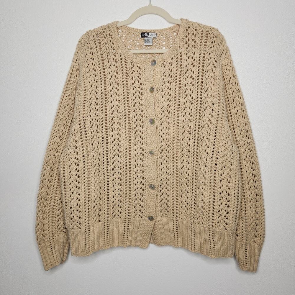 Vintage Kelly Scott Knit Crochet Cardigan Grandma Fairy Whimy Sweater Button